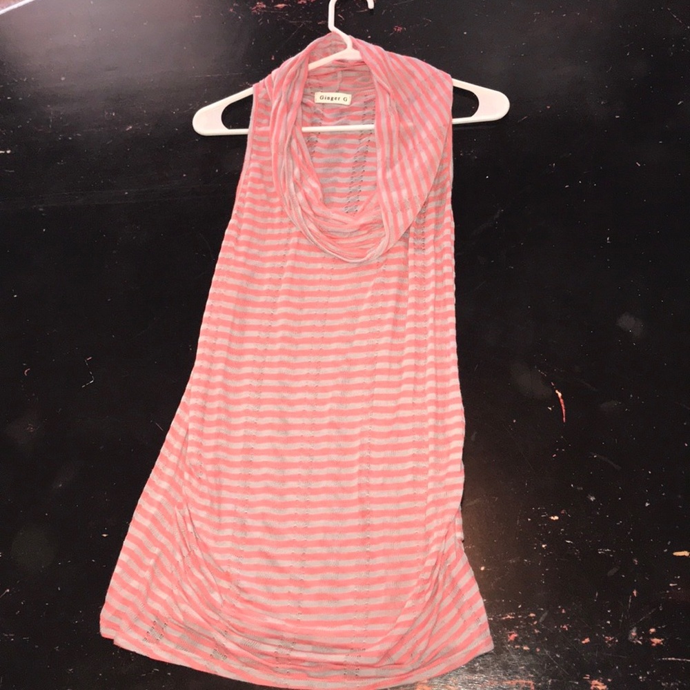 Ginger G pink and tan sleeveless turtleneck